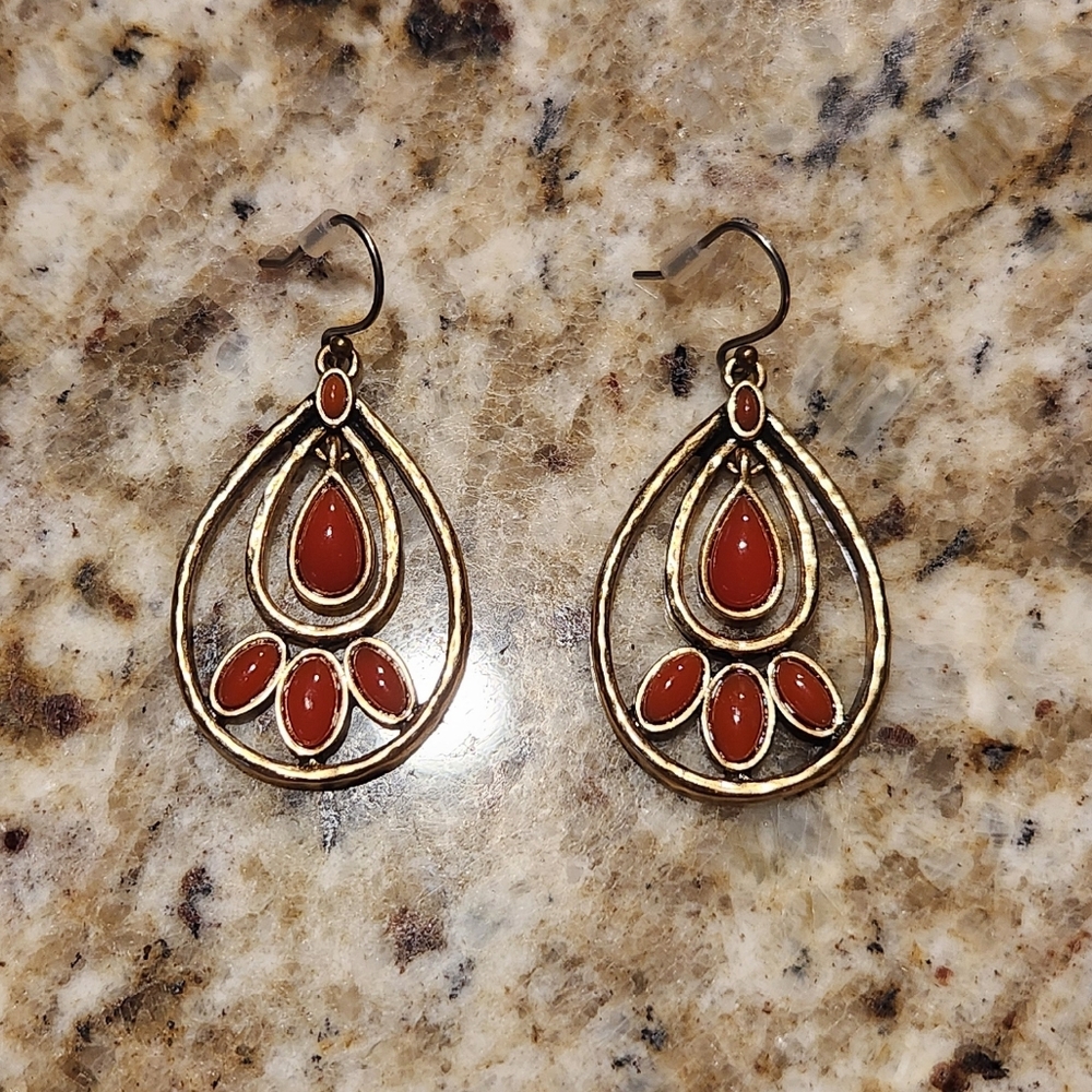 Eddie Bauer Gold and Red Teardrop Earrings